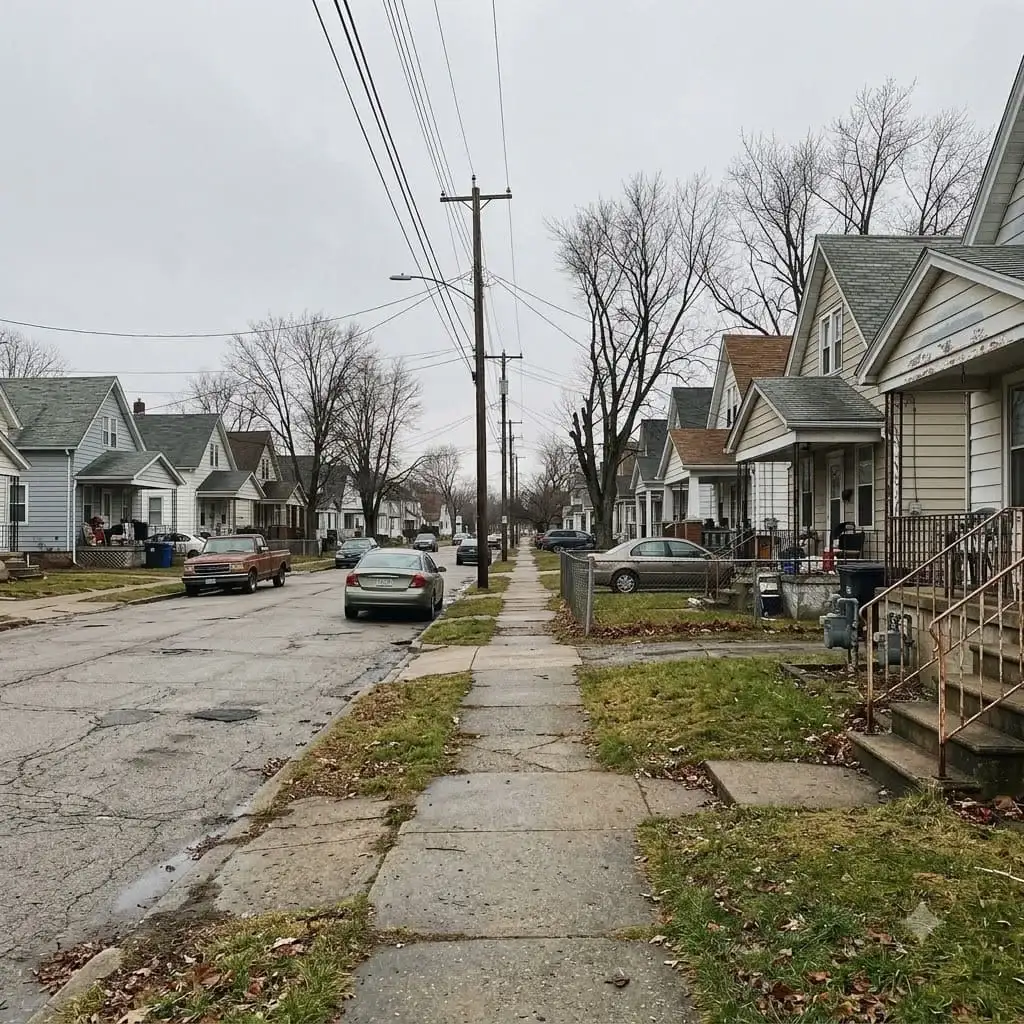 Residential street of older homes in Warren, Ohio